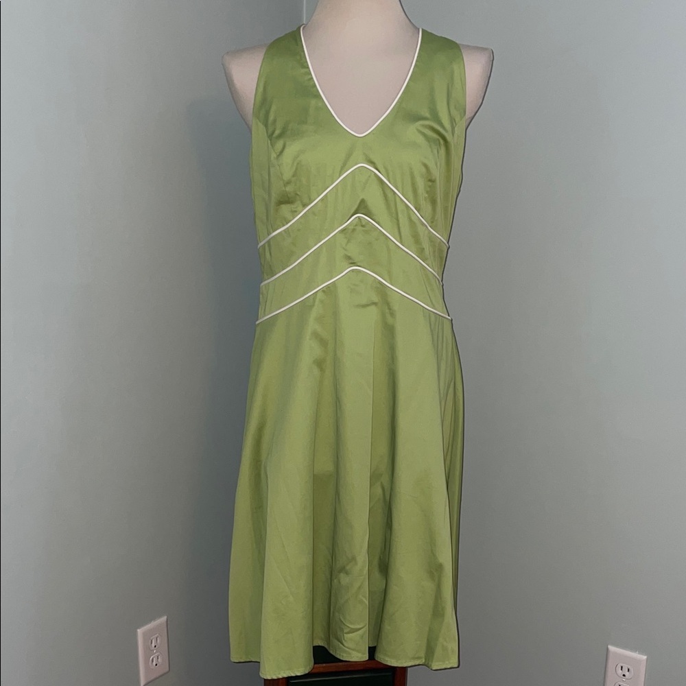 AGB Lime Green Halter Dress with White Bodice Piping. NWT.  Size 16